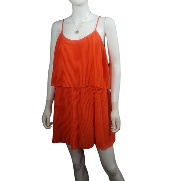 Parker Red Sleeveless Spaghetti Strap Pleated Tiered Mini Dress Size XS MSRP$198 - Picture 2 of 8